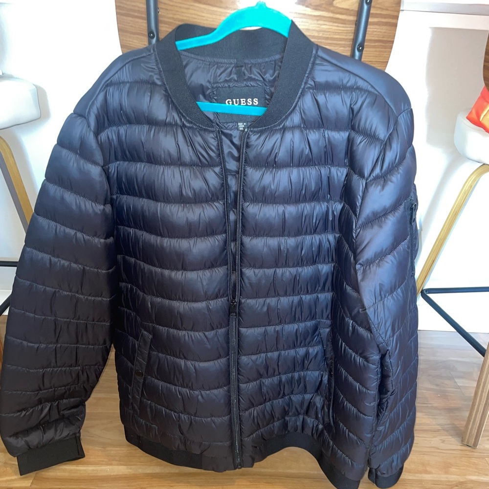 Guess Black Puffer Jacket with Water-Resistant Finish